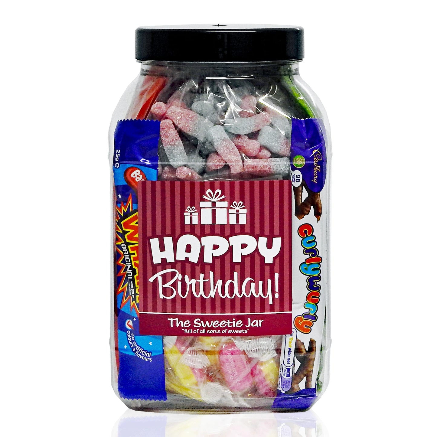 Happy Birthday Large Gift Jar - Full of Retro Sweets you'll remember.  Retro Sweet Gifts at The Sweetie Jar.